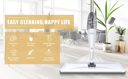 Spray Mop with 3 Microfiber Carbon Fiber Pads Water Spraying Flat Mop Wet Dry Dual Use Floor for Entryways, Bedrooms and Living Spaces