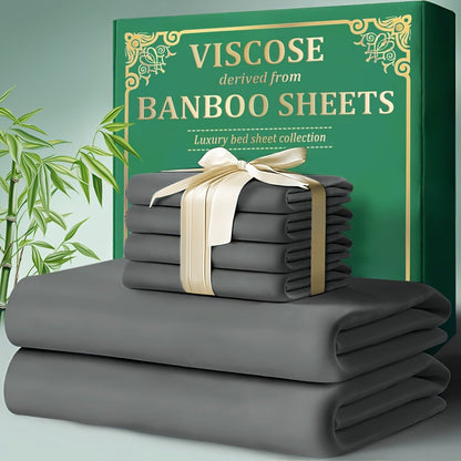 Bamboo Fitted Sheet Set 4-Piece Deep Pocket 18"-24", 2200TC Ultra-Soft Cool Breathable Bed Sheets, Anti-Shrink Fade-Resistant, Ideal for Hot Sleepers