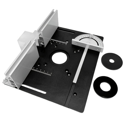 Aluminum Router Table Insert Plate with Fence & Miter Gauge - Precision Woodworking Tool, Dual Function Design, No Electricity Required, Compatible with Standard Router Tables for DIY & Cabinet Making