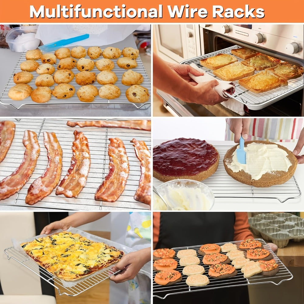Two-Piece Carbon Steel Cooling Rack Set in Two Sizes for Cookies, Cakes, Roasting and Grilling