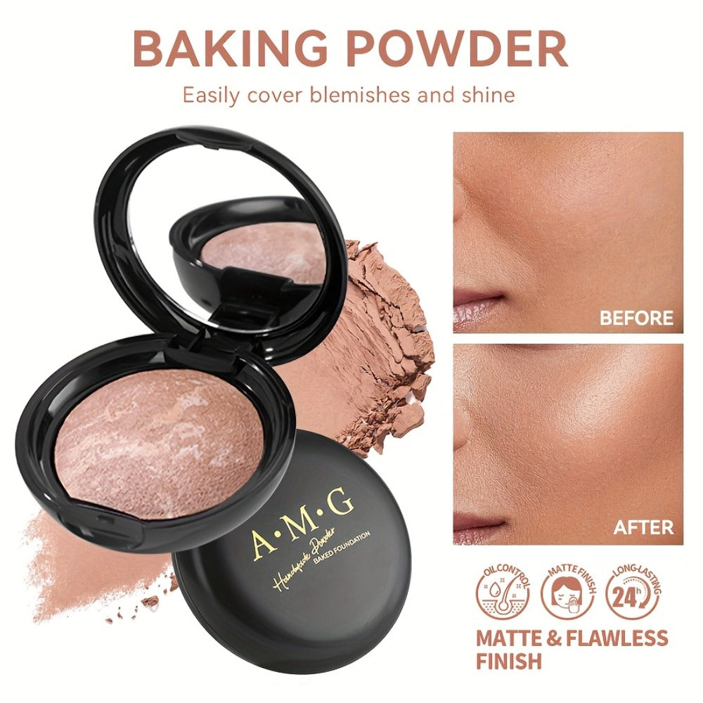 Marbled Pressed Powder Foundation Compact with Mirror in Six Shade Labels from Rose to Sand