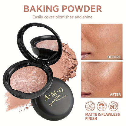 Marbled Pressed Powder Foundation Compact with Mirror in Six Shade Labels from Rose to Sand