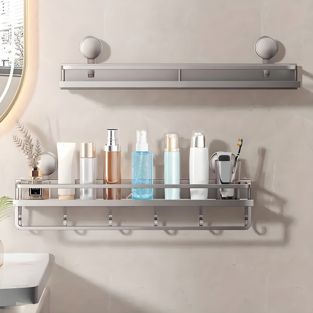 Wall Shower Caddy with Towel Bar, Hooks and Eight Exact Pole or Shelf-Length Checkout Options