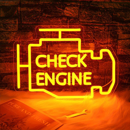 Check Engine Neon Sign – LED Dimmable USB Powered Neon Light for Garage Wall Decor, Car Repair Shop, Workshop, Man Cave, Game Room, Bedroom & Car Party Decorations (Yellow / Multi-Color Options)