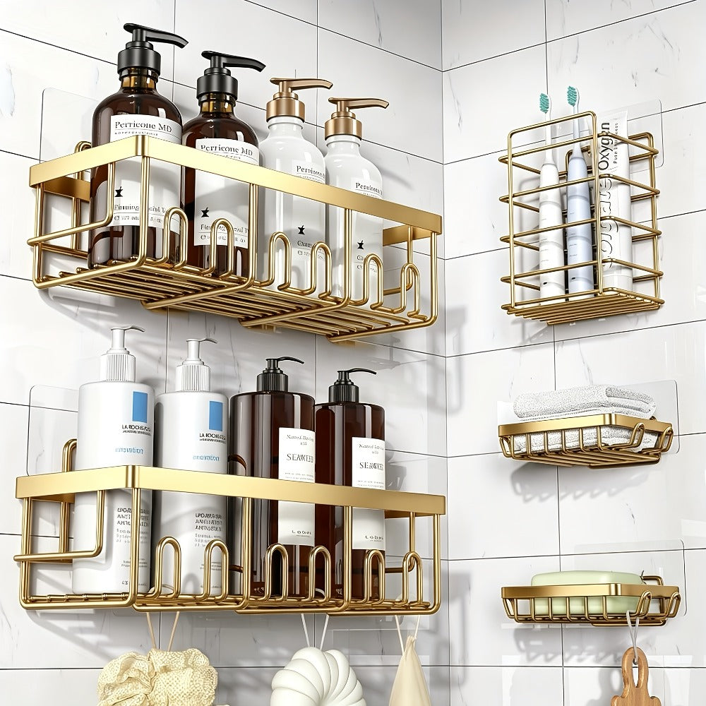 Five-Piece Shower Caddy Organizer Set with Soap Holder in Ten Exact Checkout Colors for Home and Everyday Use