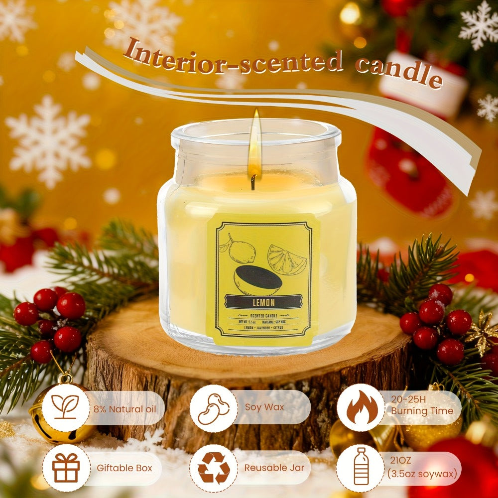 Six-Piece Candle Gift Set with 3.5oz Glass Jars, Fitted Lids, Six Fragrances and Coordinated Gift Box