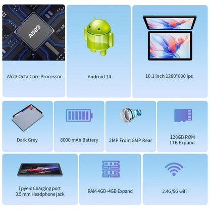 Android Tablet PRITOM 10.1-Inch 2-in-1 with Android 14, 128GB Internal Storage and 8000mAh Battery