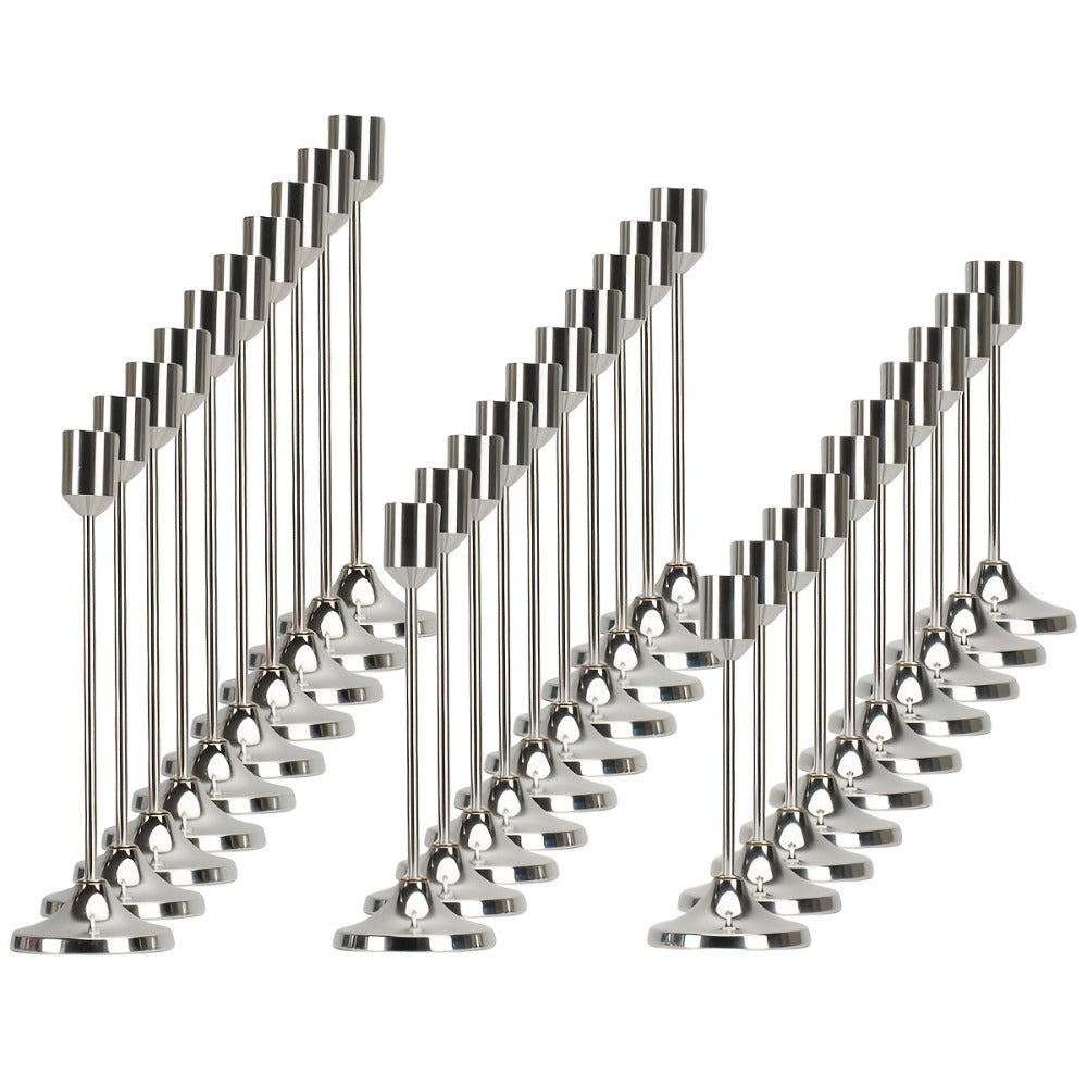 Candle Holder Set 30-Piece Metal Taper Stands in Three Heights with Gold, Silver or Black Finish Options
