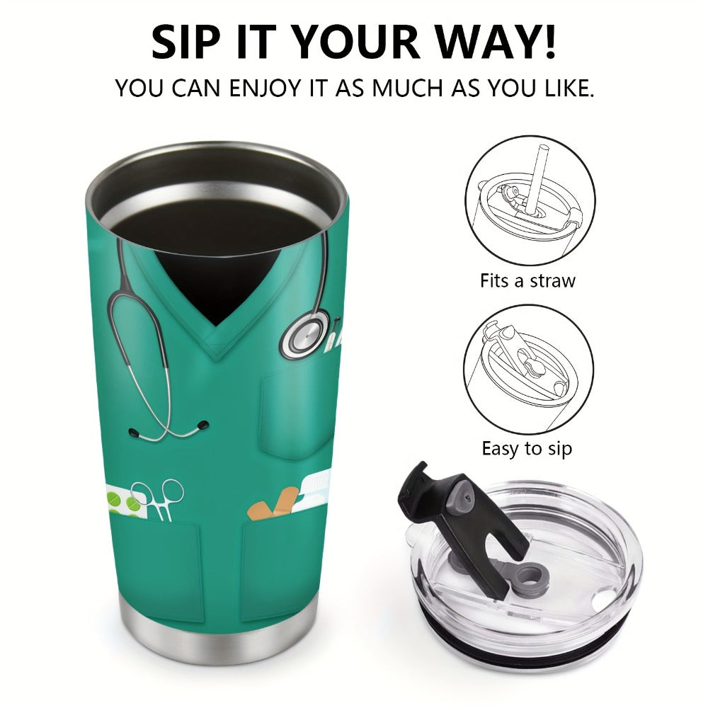 Insulated Tumbler 20oz Nurse Graphic Stainless Steel Vacuum Travel Mug in Four Color Options