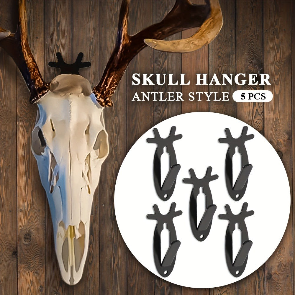 Five-Piece Deer-Head Wall Hook Set with Antler-Inspired Shape for Entryway or Bedroom Storage