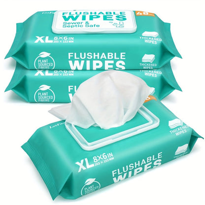 Flushable Wet Wipes Extra Large Thickened 48ct – Alcohol-Free Plant-Based Butt Wipes, Septic Safe, Quick-Dispersing for Baby Sensitive Skin, Feminine & Personal Care – Pack of 3 or 6