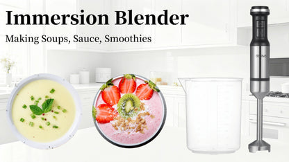 Silver Immersion Blender Set with 1000ml Beaker, 450ml Chopper, Whisk and Frother Attachments