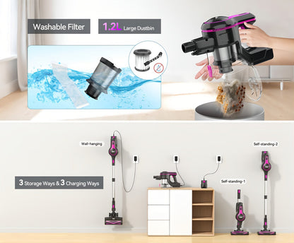 Stick and Handheld Vacuum Cleaner with LED Floor Head, Six Cordless Colors or Black Wired Model