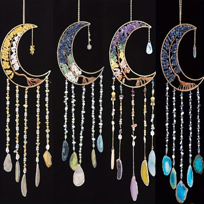Dreamcatcher Moon Suncatcher Wall Hanging – Handmade Boho Wind Chime Pendant for Indoor Outdoor Garden, Courtyard & Party Decor – Christmas & Birthday Gift