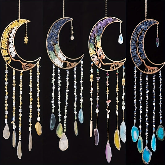 Dreamcatcher Moon Suncatcher Wall Hanging – Handmade Boho Wind Chime Pendant for Indoor Outdoor Garden, Courtyard & Party Decor – Christmas & Birthday Gift