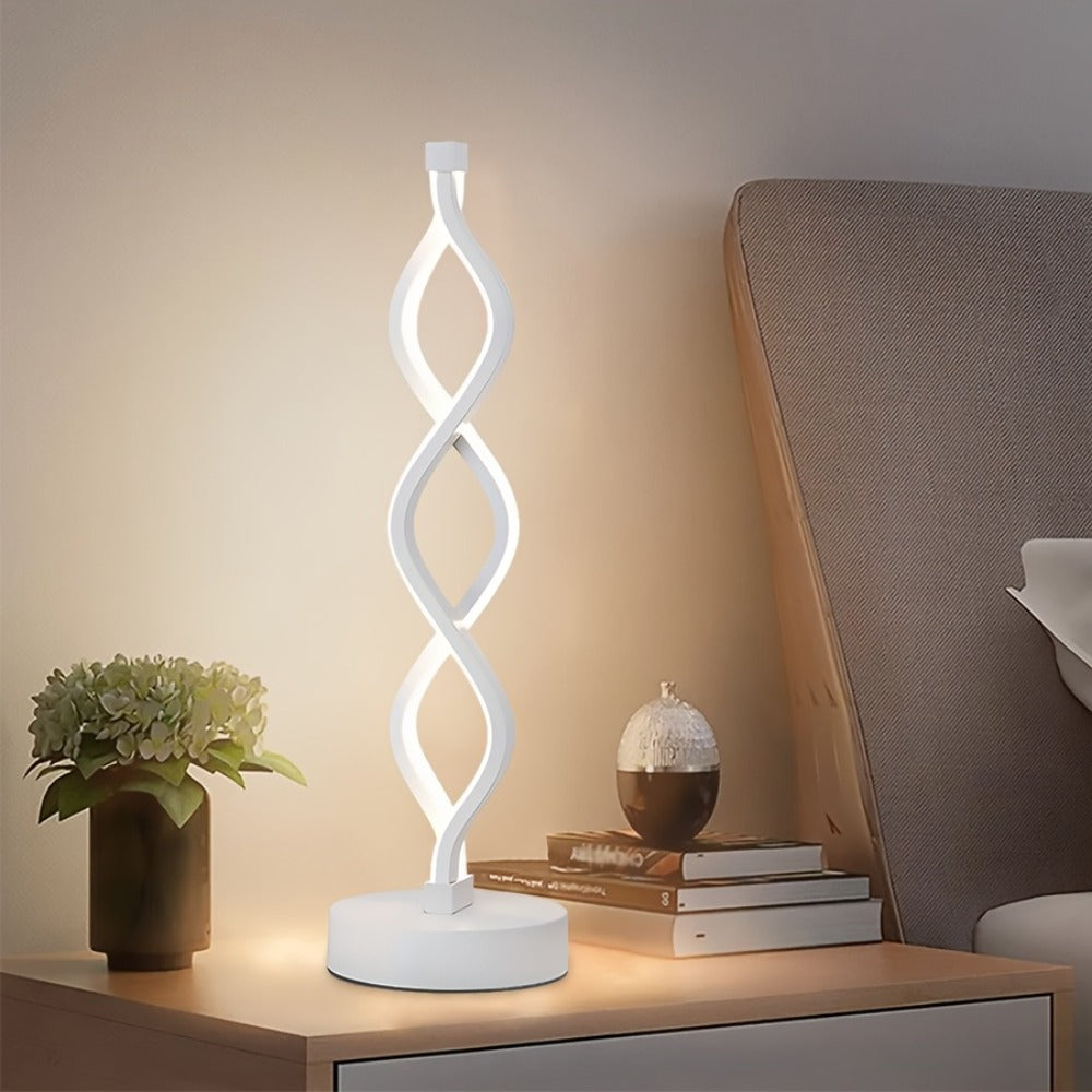 Table Lamp with Spiral LED Wave, Three Color Temperatures, USB Power and One, Two or Wood-Base Options