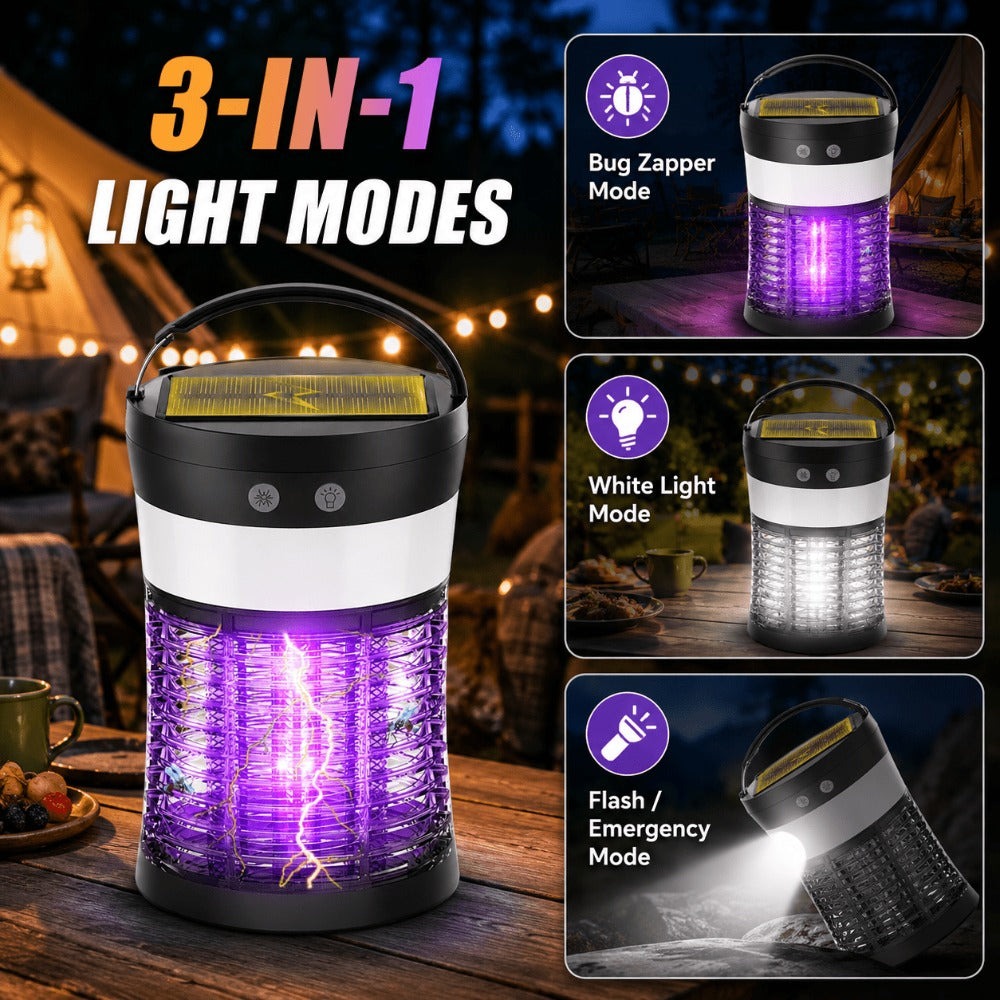 Solar and USB-C Insect Zapper Lantern with 3000V Grid, Dual UV Labels and Three Lighting Modes
