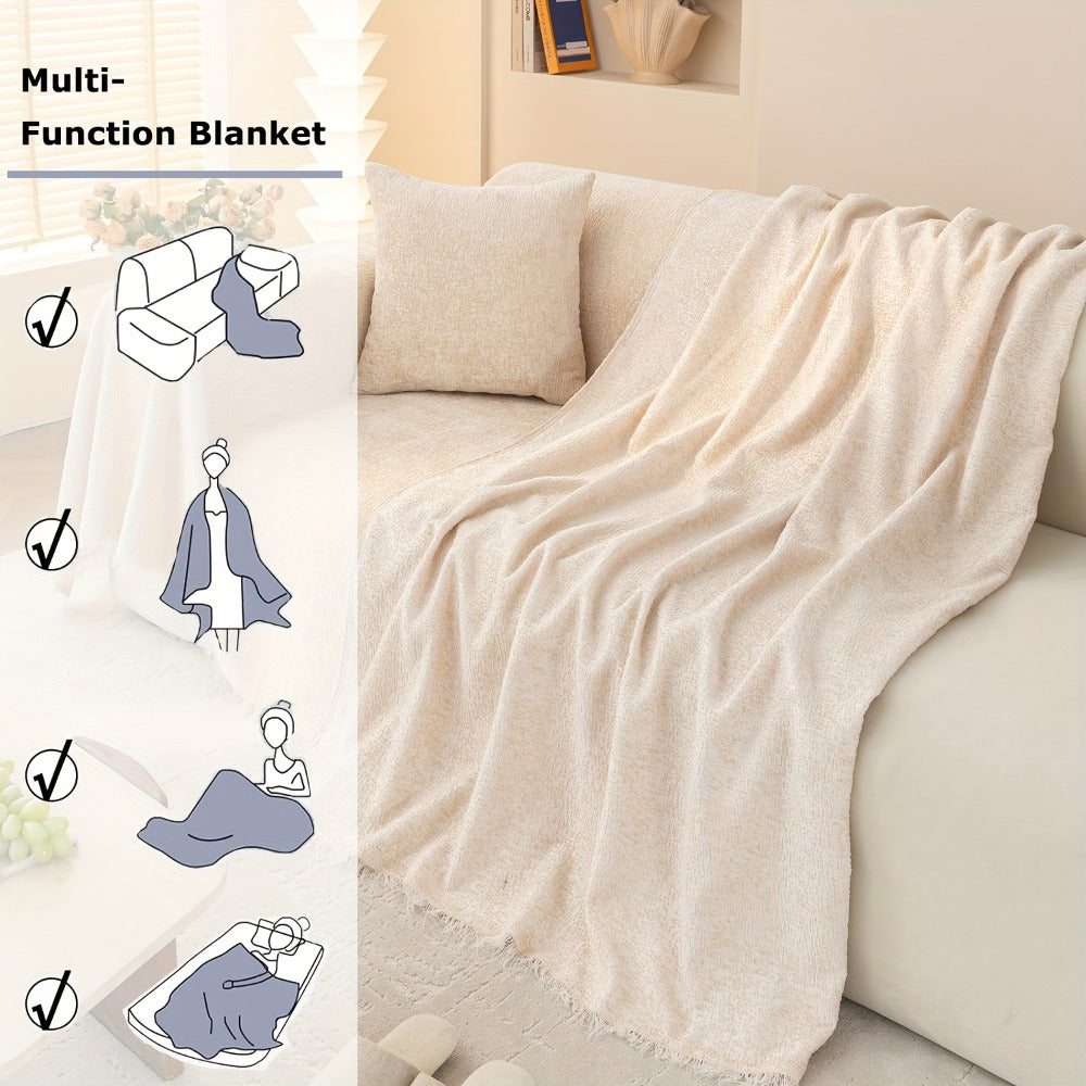 Sofa Cover 300 GSM Solid Chenille Throw with Fringe in Four Colors and Sizes from Single Seat to 71 x 150 Inches