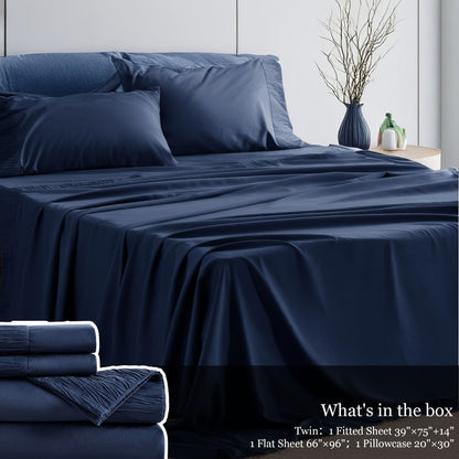 Sheet Set, Four-Piece Solid-Color Bedding with Deep-Pocket Fitted Sheet, Flat Sheet and Two Pillowcases