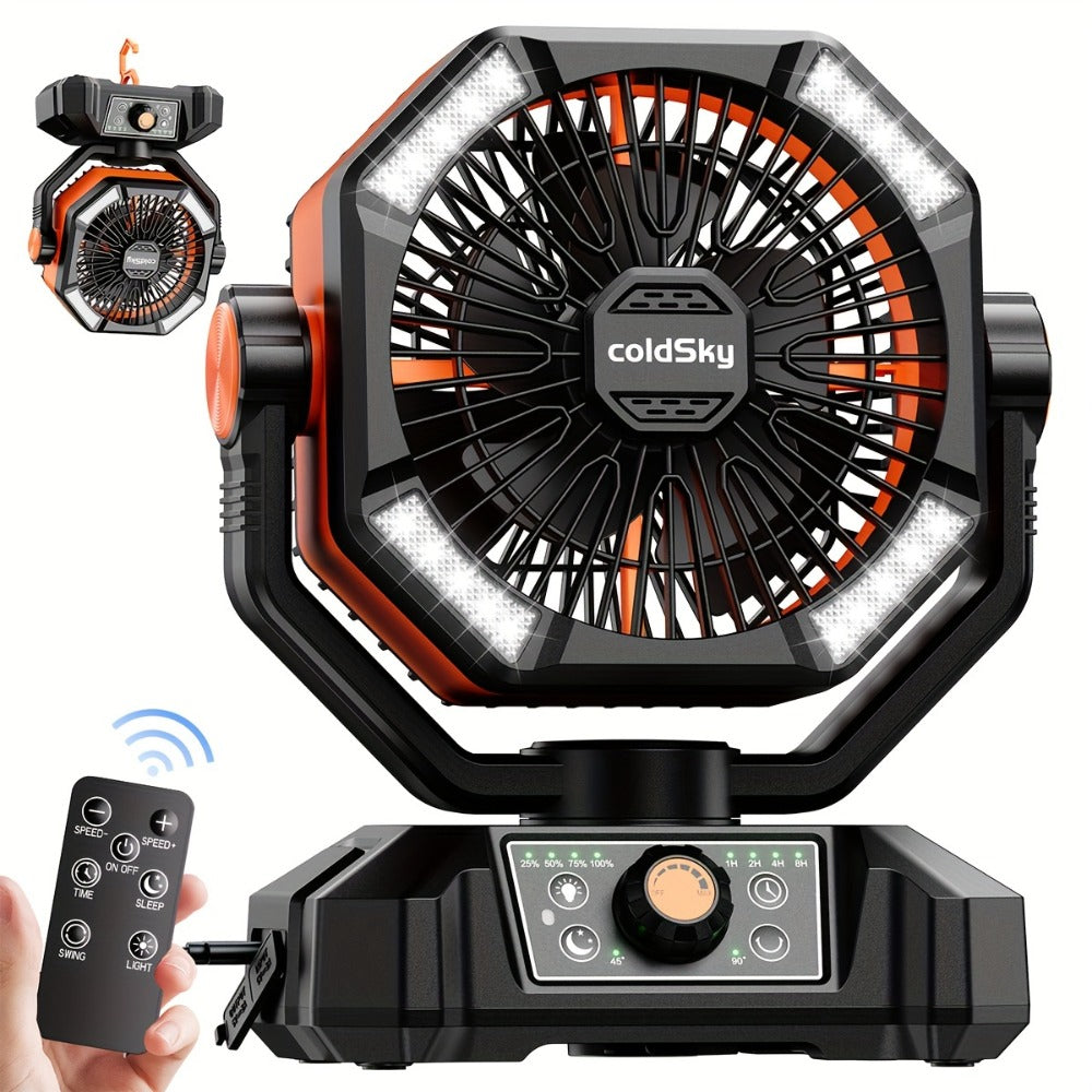 Camping Fan Battery Powered 20000mAh, Dual Motor 8-Speed Portable Tent Fan with Remote Control, 4 LED Lanterns and Hanging Hook, Rechargeable Outdoor Fan for Camping, Power Outage, Construction Site