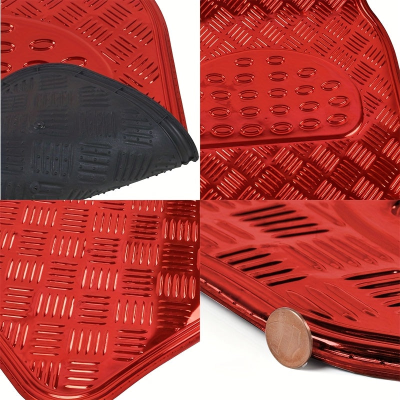 All-Weather Car Floor Mats Full Set, Metallic Chrome Non-Slip Heavy-Duty Universal Fit Floor Liners for Cars SUVs Trucks, Front & Rear Shiny Automotive Carpet Protection in 6 Colors