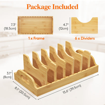 Container Lid Kitchen Organizer with Eight Inserts, 21 Compartments and Expandable 13-24.3-Inch Base