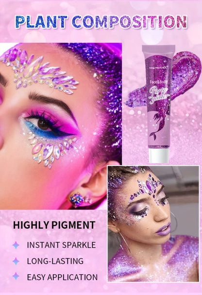 30-Piece Face and Body Glitter Gel Set with Mermaid Shapes, Stars and Hearts for Festival Makeup