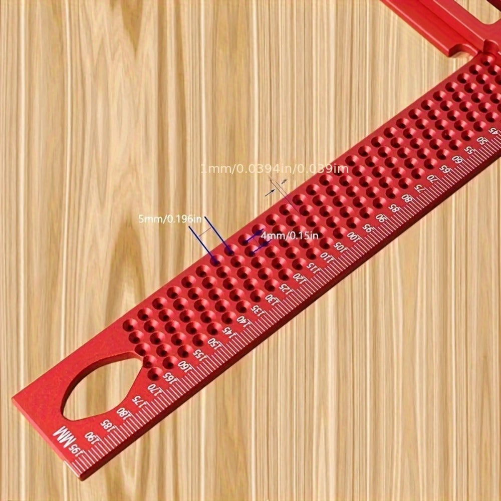 200 mm Aluminum T-Square Marking Gauge with Sliding Stop, Metric Scale and Red Anodized Finish