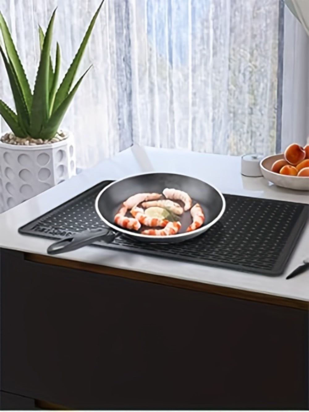 Black Silicone Electric Stove Top Cover Mat, 28 x 20 Inch Raised-Ridge Countertop Protector