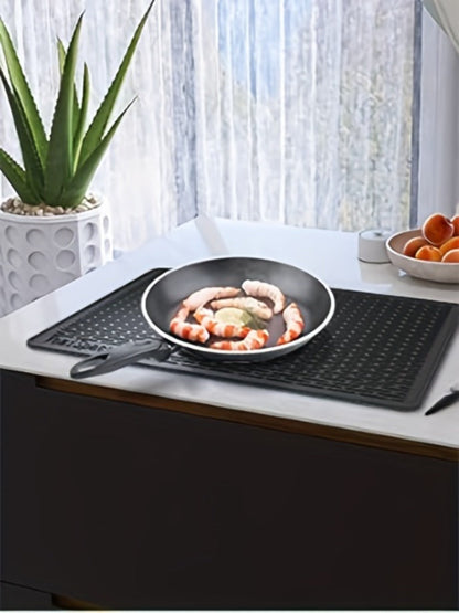 Black Silicone Electric Stove Top Cover Mat, 28 x 20 Inch Raised-Ridge Countertop Protector