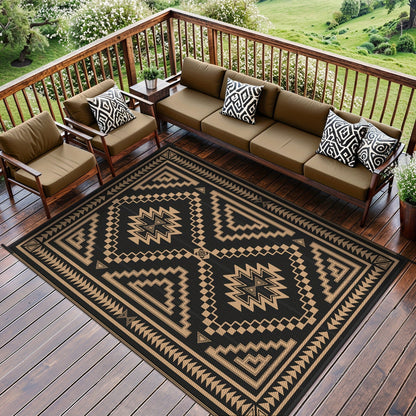 Reversible Outdoor Rug in Multiple Geometric, Border and Leaf Patterns with Displayed Sizes from 5 x 8 to 9 x 12 Feet