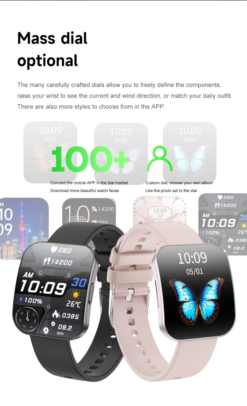 Curved Screen Smartwatch 1.85 Inch Full Touch Calling Messaging Music Camera Control Fitness Tracker Heart Rate Sleep Multiple Sport Modes Android iPhone Compatible Women Men Outdoor Lighting Version Black Pink