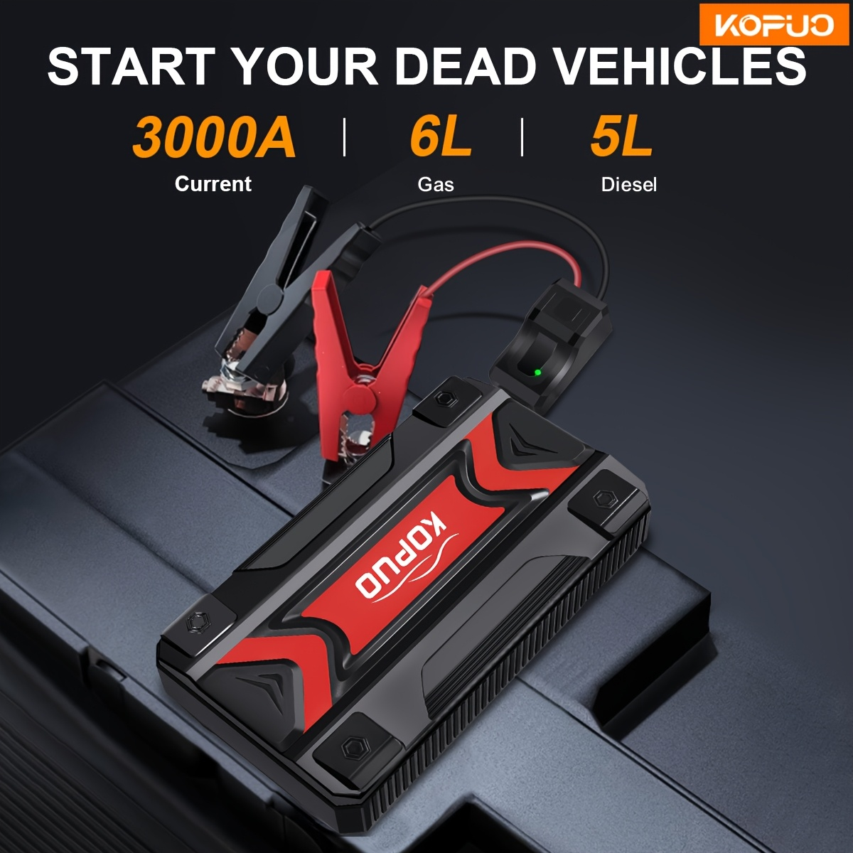 Car Jump Starter Power Bank 3-in-1 12V Battery Booster Charger LED Flashlight SOS for Cars Motorcycles SUVs Compact Emergency Starter Dead Battery in Seconds