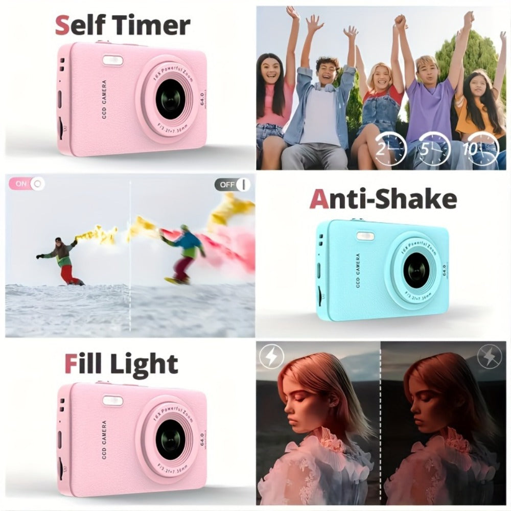 Digital Camera W810 with 64MP Capture Marking, 1080P Video, 16X Digital Zoom, 2.4-Inch Screen and 32GB Card