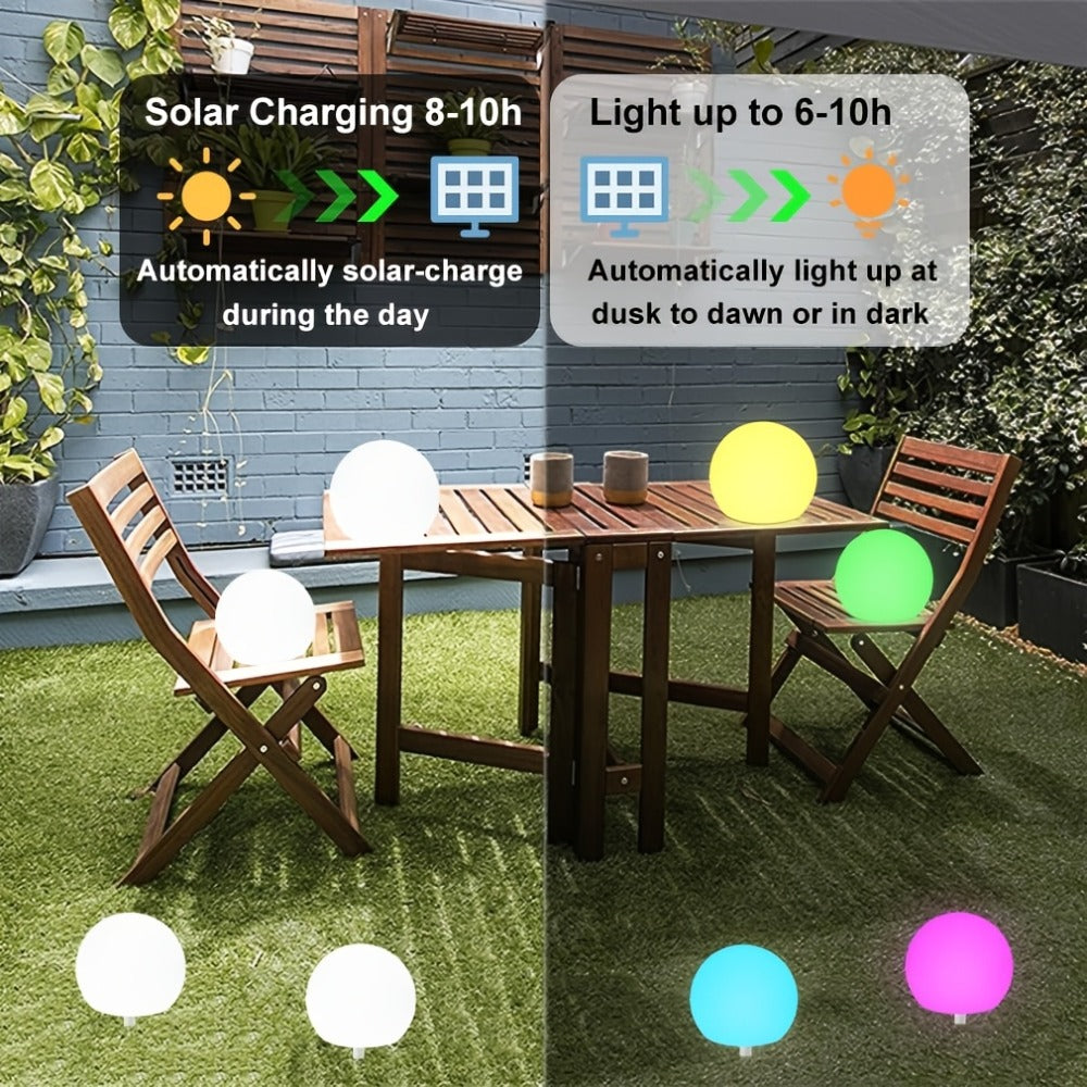 Solar Outdoor Lights 8-Inch RGB Globe with Remote, 16 Colors, 8 Brightness Levels and 4 Effects