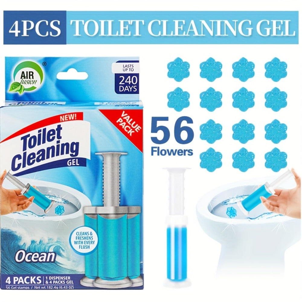 Flower Gel Toilet Stamp Cleaner with Dispenser in Six Scent Labels and 4- or 8-Piece Checkout Packs