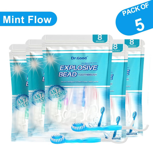Travel Disposable Toothbrush 5-in-1 — Pre-Applied Mint Toothpaste, Floss, Pick & Tongue Scraper, Soft Nylon Bristles, No Water Needed, Portable Oral Care Kit, 24 or 40 Pack