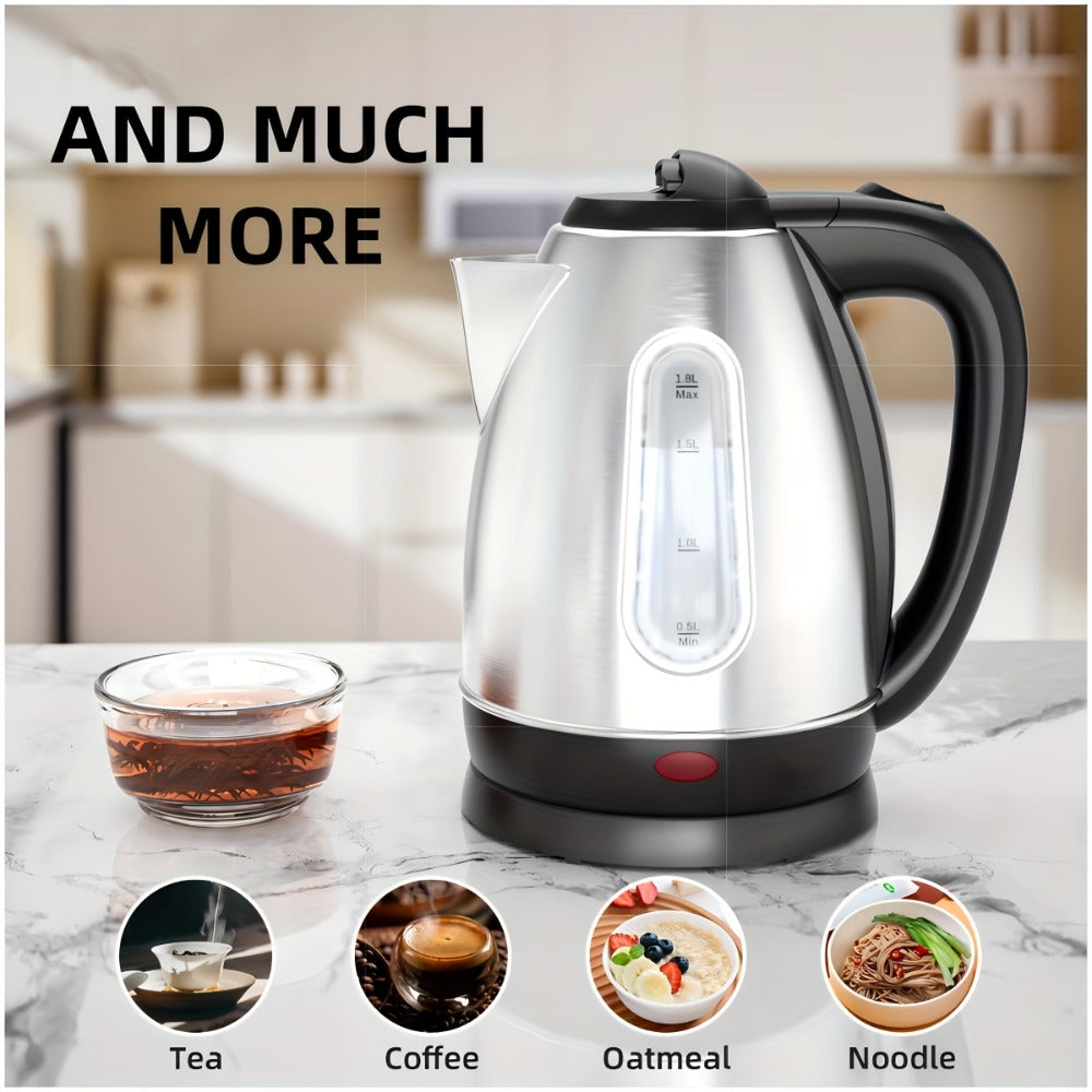 Electric Kettle Stainless Steel 1200W Fast Boil with Water Window - 60.87oz BPA-Free Auto Shut-Off Electric Tea Kettle for Tea Coffee Hot Water, Quiet Boil Cordless Kitchen Kettle Gift