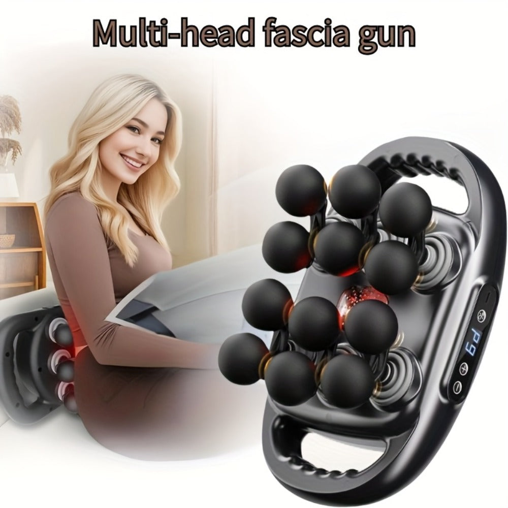 Multihead Massage Gun in Gray with 12, 16 or 22 Massage Heads, Nine Gear Positions and Nine Mode Groups