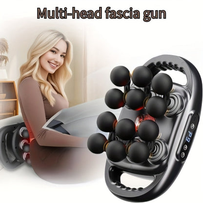 Multihead Massage Gun in Gray with 12, 16 or 22 Massage Heads, Nine Gear Positions and Nine Mode Groups