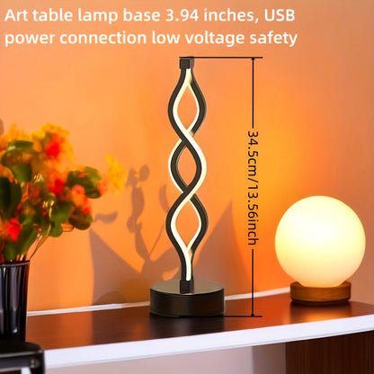 Table Lamp with Spiral LED Wave, Three Color Temperatures, USB Power and One, Two or Wood-Base Options
