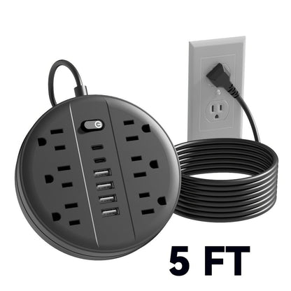 Surge Protector Power Strip 12-in-1 with 6 AC Outlets 4 USB-A 2 USB-C Flat Plug Wall Mount Overload Protection Desk Charging Station for Home Office Travel