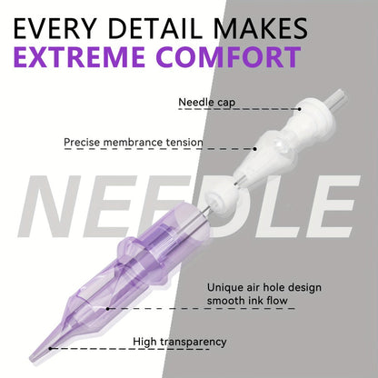 Tattoo Cartridge Needles with Lumentip Label, 50-Piece #12 Mixed or Round Liner Pack Choice
