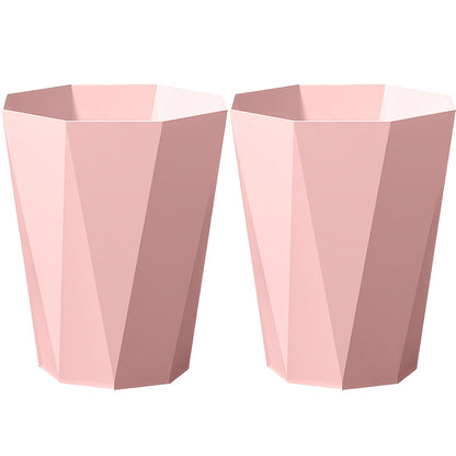 Trash Can 2 Pack Nordic Octagonal Wastebasket - Small Open Top Geometric Plastic Waste Bin with Brushed Finish for Bathroom, Bedroom, Kitchen, Home Office, Modern Scandinavian Decor Trash Bin Set