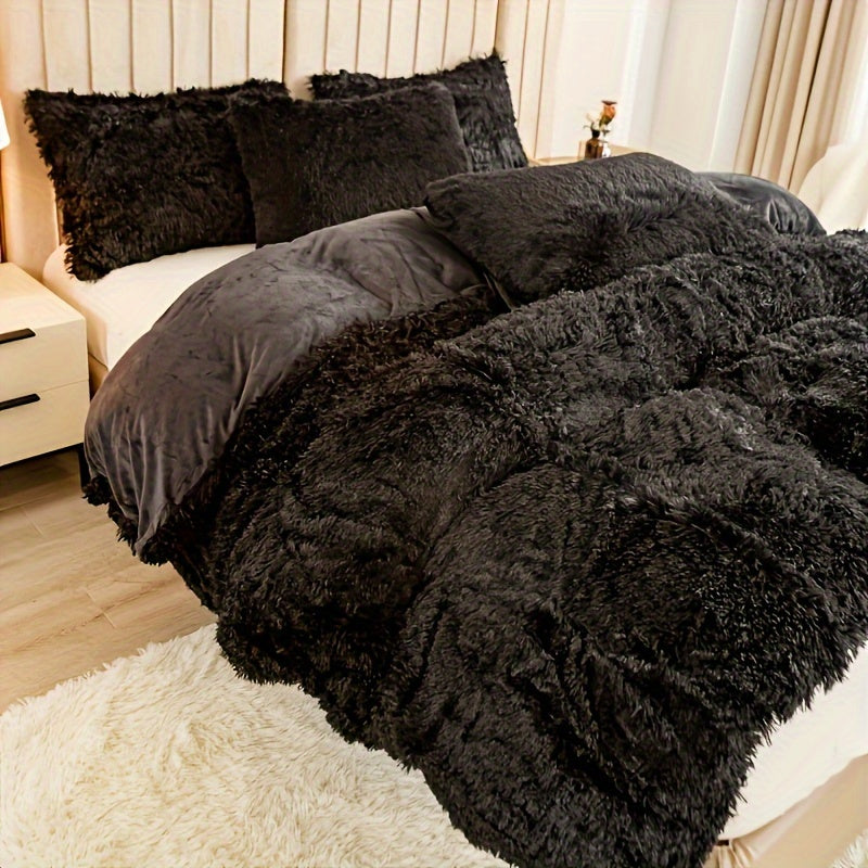 Three-Piece Plush Polyester Duvet Cover Set with Two Pillowcases in 14 Colors and Twin, Full, Queen or King Sizes