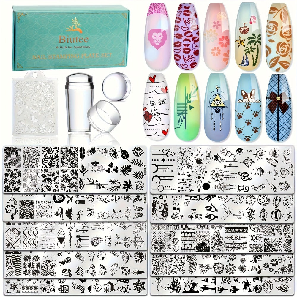 Nail Stamping Plate Kit with Stamper and Scraper in 14-, 15- or 26-Piece Protected Checkout Options