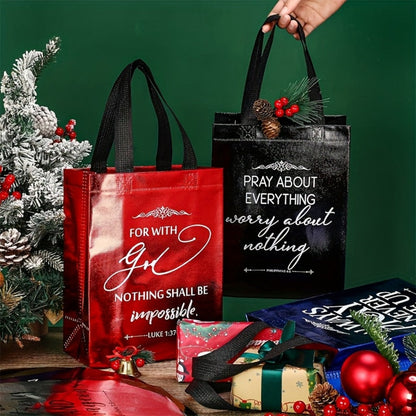 Christian Gift Bags Bulk 48pcs with Handles | Bible Verse Religious Gift Bags Medium Size | Reusable Church Bags for Father's Day, Baptism, Wedding, Party Favors, Church Visitors | Bright Mixed Colors