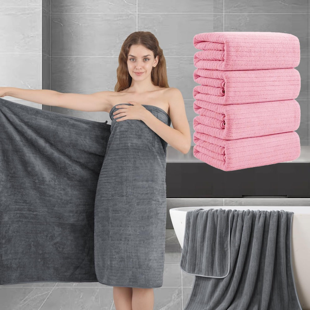 Bath Towels Set 4-Pack Oversized 35 x 70 Inch Microfiber Sheets in Five Color Options for Home and Guest Use