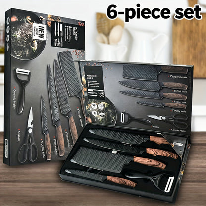Kitchen Knife Set 6- or 7-Piece High-Carbon Stainless Steel with Wood Handles, Shears and Peeler