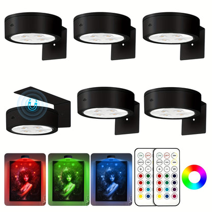 Picture Lights for Wall 13 RGB Color LED Art Light, Wireless Battery Operated Magnetic Painting Light with Remote, 3/6/12Pcs Puck Lights for Picture Frame Home Wall Decor
